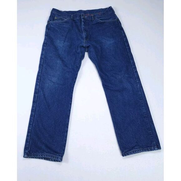 L.L. Bean Jeans‎ Mens 38×30 Vintage Blue Denim Flannel Lined Red Tartan Plaid
